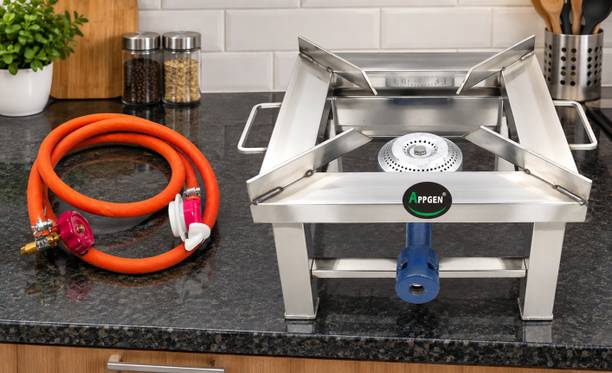APPGEN Single Burner Bhatti Stainless Steel Manual Gas Stove(10X10X7 INC) Stainless Steel Manual Gas Stove
