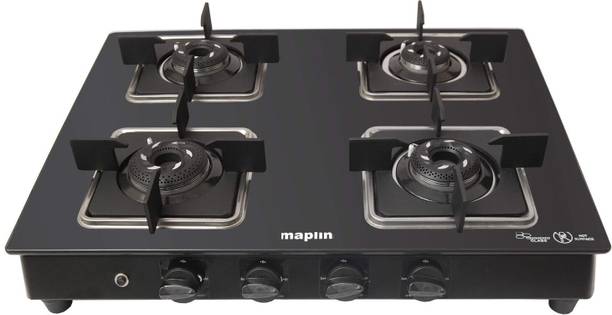 SURYA Combo of Kitchen Chimney Net60 Net + 4 Burner Gas Cooktop Square Black Auto Clean Wall Mounted Chimney  (Black 1400 CMH)
