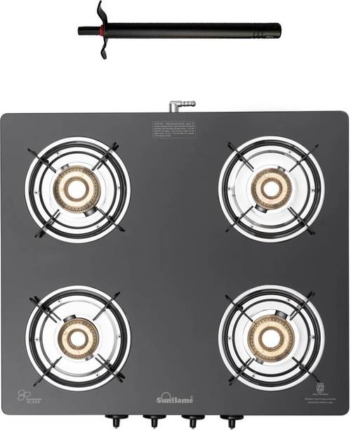 Sunflame Maleo 4 Burner Gas Stove With Lighter Glass Manual Gas Stove