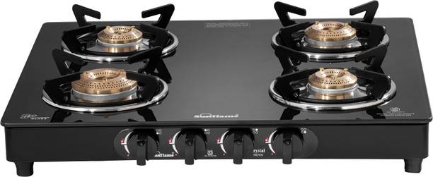 Sunflame Crystal Nova 4 Burner Black Glass Manual Gas Stove