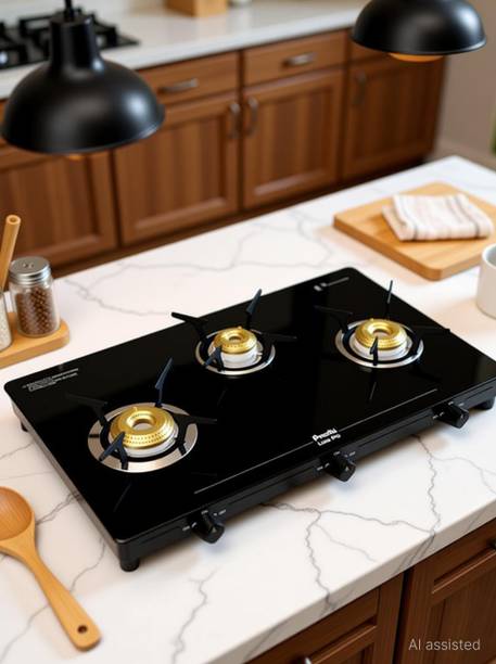 Preethi Luxe pro 3 Burner Glass Manual Gas Stove