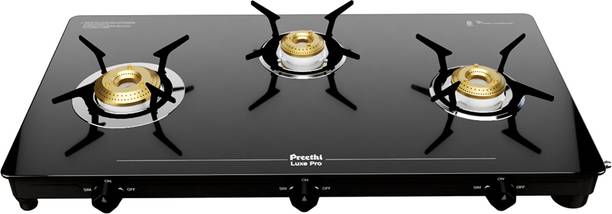 Preethi Luxe pro 3 Burner Glass Manual Gas Stove