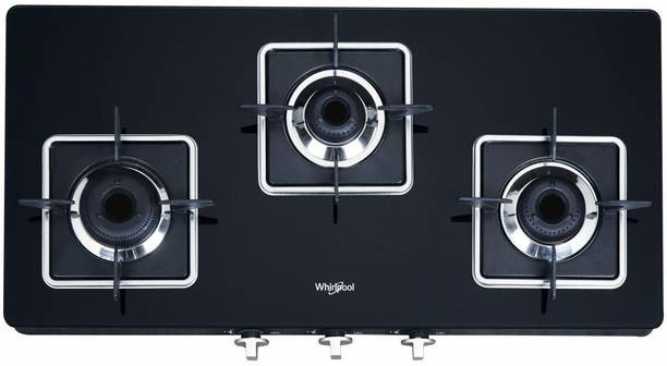 Whirlpool byWhirlpool 3 Heavy Duty Forged Brass Burner with Rust Free Body PRIME 773 CT Glass Manual Gas Stove