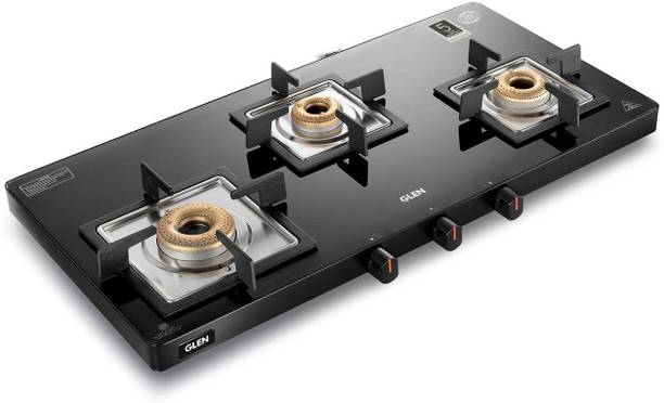 Glen Ultra Slim PNG Gas Stove with High Flame Forged Brass Burner (1035USBLPN) Glass Manual Gas Stove