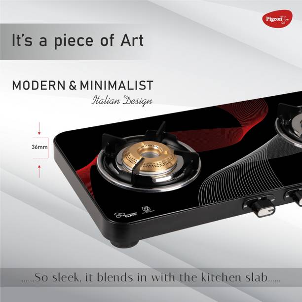 Pigeon Cosmic 2 Burner Glass Cooktop| Manual Ignition Aluminium Manual Gas Stove  (2 Burners)