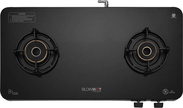 BLOWHOT Sapphire 2 Tornado Brass Burners 5-Year Warranty Built-in Glass Design Toughened Brass Manual Gas Stove