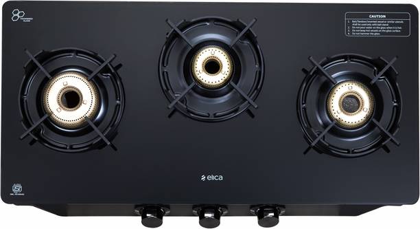Elica CREST 370 J NERO Glass Manual Gas Stove