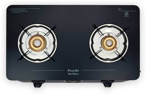 Preethi Preethi Alya 2 Burner Glass Top GasStove 5 Year Warranty Lifelong Free Service Glass Manual Gas Stove