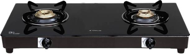 Elica Vetro 2 Burner Gas Stove (662 Ct Vetro Blk) Glass Manual Gas Stove