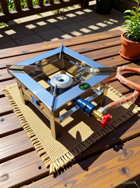 NETVULL Single Burner Bhatti Stainless Steel Manual Gas Stove(10X10X8 INC) Stainless Steel Manual Gas Stove