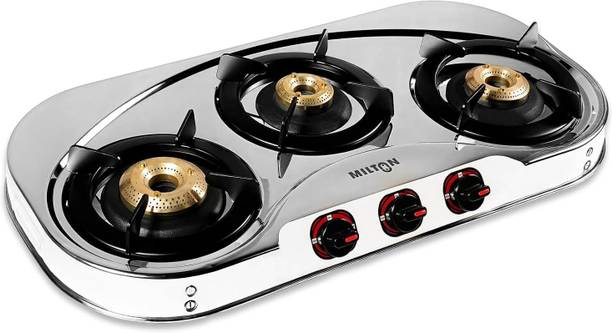 MILTON Royal 3 Burner Stainless Steel Gas Stove | Brass Burner | ISI Certified Stainless Steel Manual Gas Stove