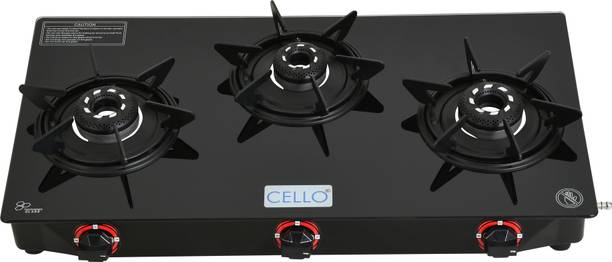 CELLO Hexa Manual Ignition Black Aluminium Alloy Burner Toughened Glass Iron Manual Gas Stove