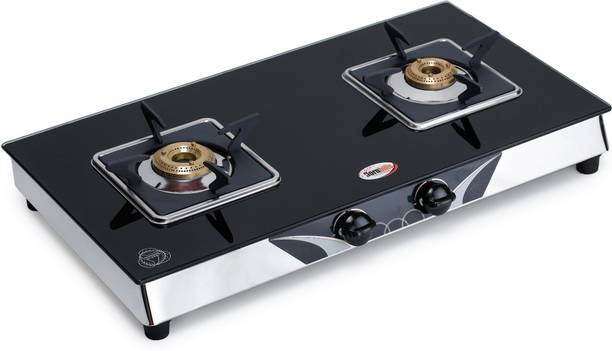 Hornbills ISI Certified LPG Toughened Glass Black With Heavy 3D Pan Support Stainless Steel Manual Gas Stove
