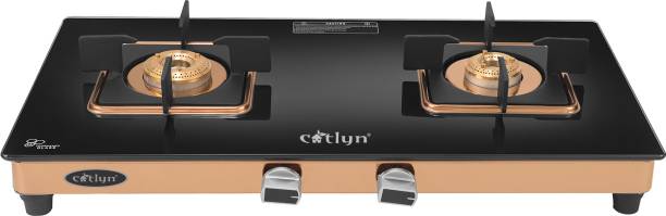 Catlyn - Kratos - Premium Crystal Black Glass with Rose Gold Mirror Finish Frame Glass Manual Gas Stove