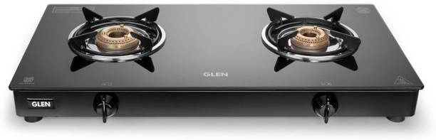 Glen 2 Burner Toughened Glass Top LPG Gas Stove | ISI Certified | Revolving Nozzle Glass Manual Gas Stove