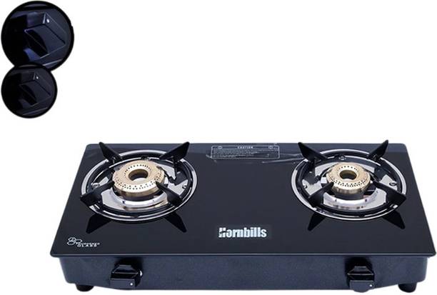 Hornbills ISI Certified LPG Premium Toughened Glass, Pan Support, Nano With Extra Knobs Stainless Steel Manual Gas Stove