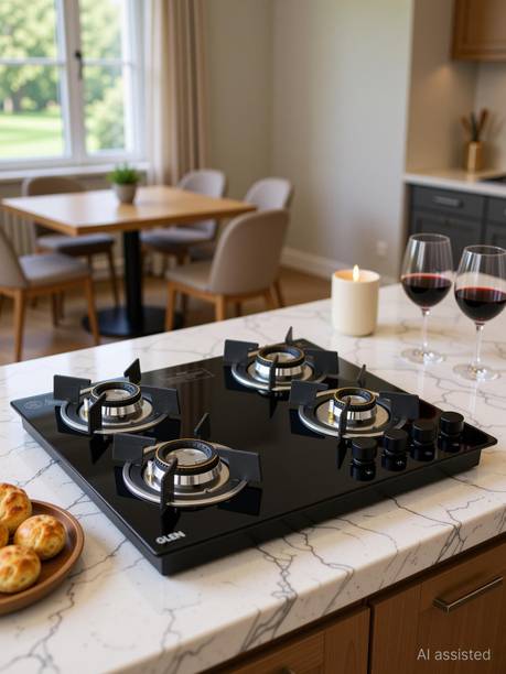 Glen Built In Hob 60 cm | 8 MM Toughened Glass | Double Ring Forged Brass Burner Glass Automatic Hob