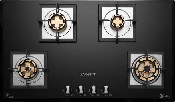 BLOWHOT Krypton Auto Ignition Brass Burners, 1 Year Warranty, Toughened Glass, Iron Automatic Hob