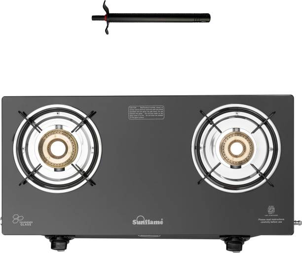 Sunflame Maleo 2 Burner with Lighter Glass Manual Gas Stove