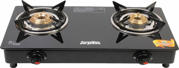 SURYAVIVA Photon 2 Burner combo Manual Gas Stove(2 Burner) Glass Manual Gas Stove