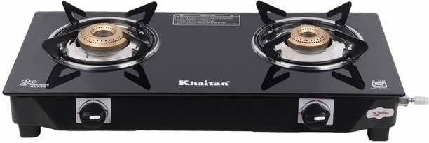 Khaitan 2 Burner BP-NANO MS Black Toughenend Glass Manual Gas Stove