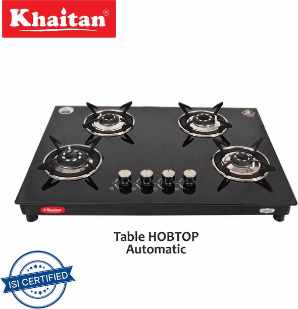 Khaitan 4 Burner Phantom Black Toughened Glass Automatic Hob