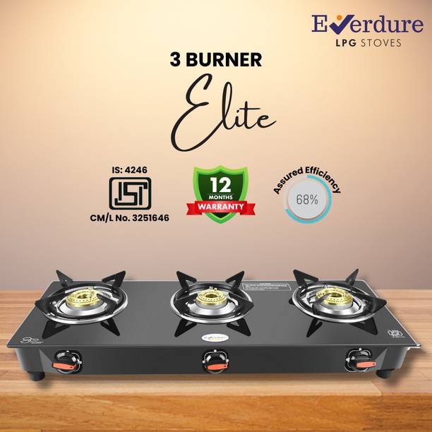 Everdure 3 Burner Elite Plus | Cast Iron Burner | Toughened Glass Manual Gas Stove