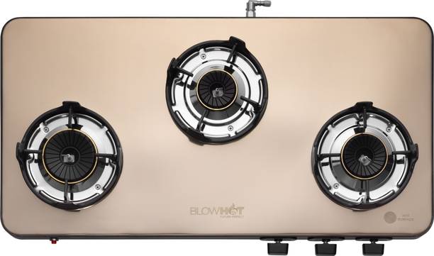 BLOWHOT Crystal SS Gold Auto Ignition Heavy Brass Tornado Burners Toughened Glass, Iron Automatic Gas Stove