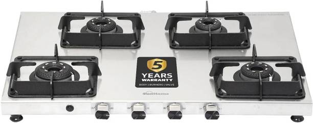 Sunflame 4 Burner AI Slim Gas Stove with 2 MM SS Metallic Body, Forged Burners Stainless Steel Automatic Gas Stove