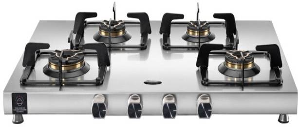 Hindware Arturo SS 4Burner | 2MM Thinkness SS Body | Stainless Steel Manual Hob  (4 Burners)