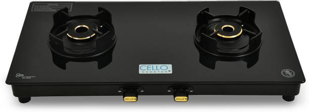 CELLO Granito 2 Burner Black Gas Cooktop, Dual Shade Toughened Glass, ISI Certified Stainless Steel Manual Gas Stove