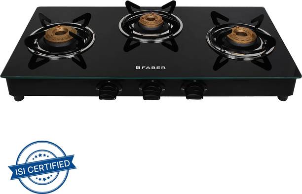 फेबर COOKTOP DAISY 3BB BK| Powder Coated Pan Support |Brass Burner| Easy Cleaning| ग्लास मैनुअल गैस चूल्हा