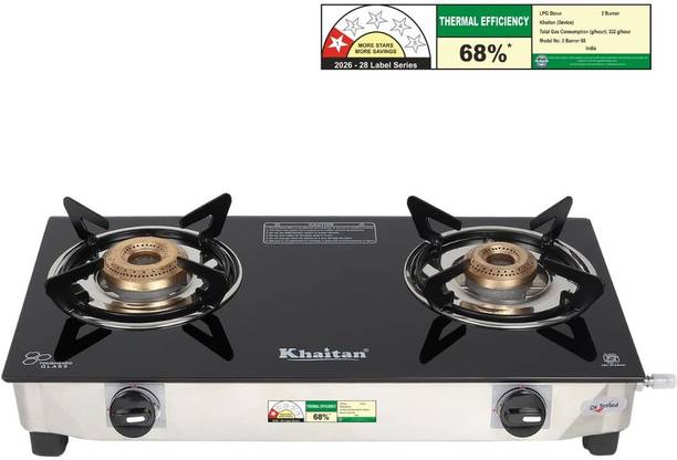 Khaitan 2 Burner Nano Stainless Steel frame Glass Manual Gas Stove