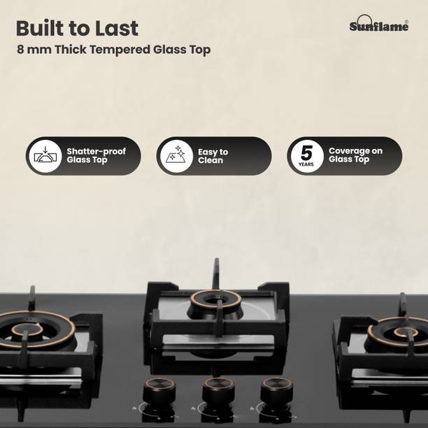 Sunflame Sunflame 3 Burner Auto Ignition Flexi Hob, 78 cm Wide Body, 8mm Glass Glass Automatic Hob  (3 Burners)