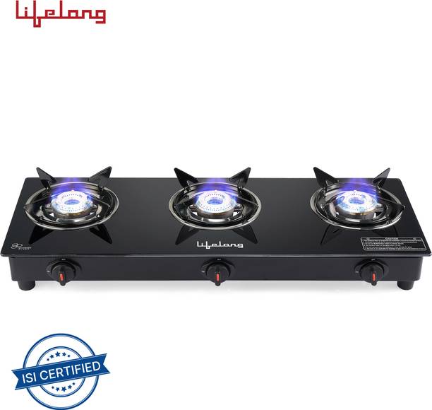 Lifelong LLGS930 Glass Top 3 (ISI Certified,1 Year Warranty with Doorstep Service) Glass Manual Gas Stove