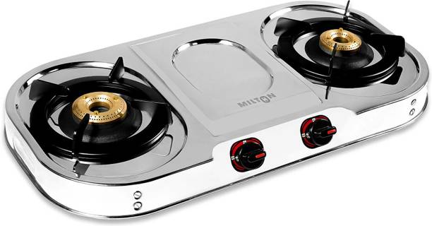 MILTON Royal 2 Burner Stainless Steel Gas Stove | Brass Burner | ISI Certified Stainless Steel Manual Gas Stove