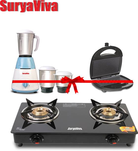 SURYAVIVA Photon 2B Combo mixer ronin 3 jar 500 watt+ Grill Sandwich Glass Manual Gas Stove