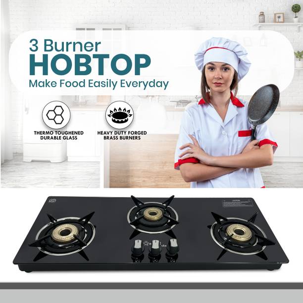 Sigri-wala 3 Burner Hobtop Black Glass Manual Hob