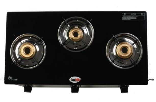 Hornbills A07 LPG Round Pan Support Black Toughened Glass Gas Stove ISI Certified Stainless Steel Manual Gas Stove