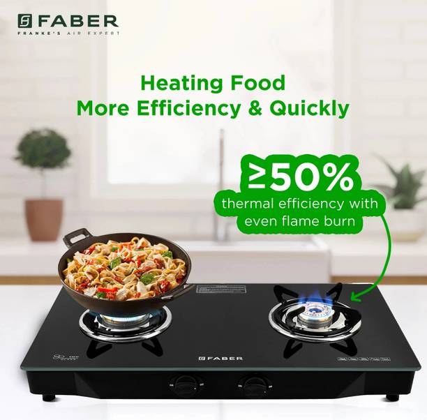FABER COOKTOP DAISY PRO 2BB|Brass Burner|Powder Coated Pan Support| Glass Manual Gas Stove