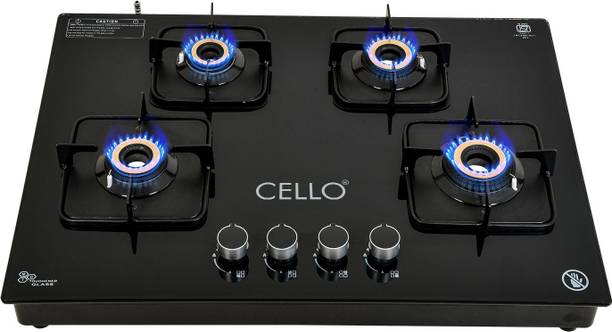 CELLO Crysta Automatic Ignition Hob Top 8 MM Black Glass Automatic Gas Stove