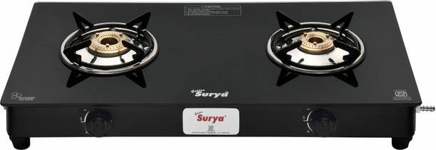 Golden Surya ISI Certified PNG 2 Burner Gas Stove , Toughened Glass Top, Stainless Steel Manual Gas Stove