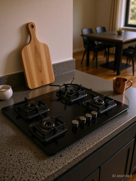 FABER 4 Burner Black cooktop with Auto Ignition Glass Automatic Gas Stove