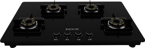 Koche Ivan 4B Auto Ignition Gas Hobtop | High power Brass Burners | 7 Yrs Warranty Glass Automatic Gas Stove