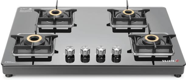 SUJATA Gas Stove 4 Burner | Gas Chulha for Kitchen | ISI Certified | Premium Gas Stove| Glass Manual Gas Stove