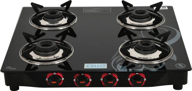CELLO Crowne 2 Burner Black Gas Cooktop,Toughened Glass, ISI Certified 1 Year Warranty Glass Automatic Gas Stove Price in India - Buy CELLO Crowne 2 B
