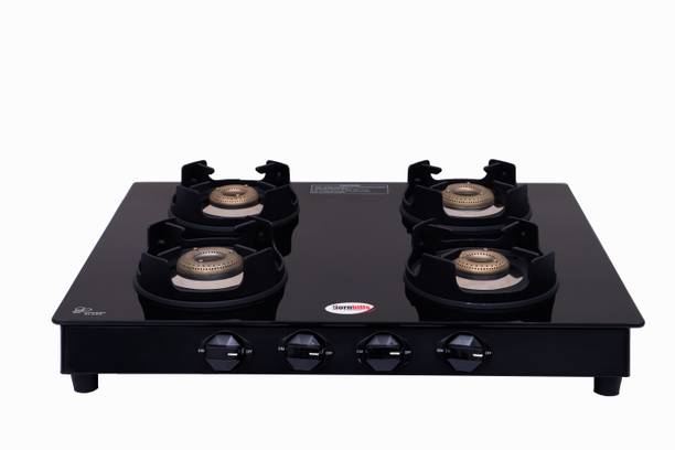 Hornbills LPG Mild Steel FRAME CROWN Pan Support Forged Brass Burner Stainless Steel, Glass Manual Gas Stove