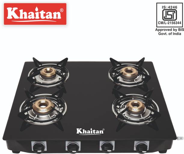 खेतान 4 Burner Active Forged Black Toughened ग्लास मैनुअल गैस चूल्हा