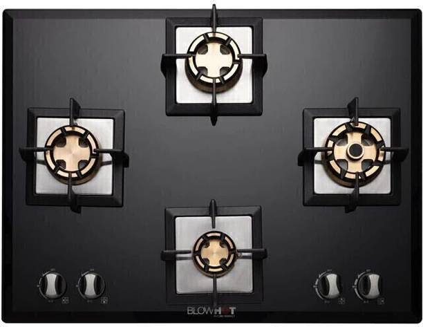 BLOWHOT Pluton Heavy Brass Burner, Battery Operated Hybrid Hob Top Toughened Glass Top Aluminium Automatic Hob
