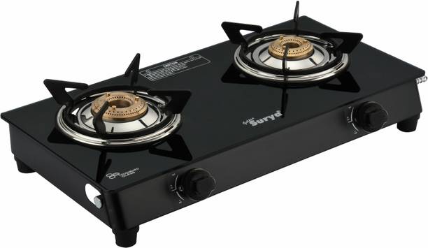 Golden Surya 2 Burner Gas Stove, Glass Top, Manual Ignition, ISI Certified Glass Manual Gas Stove